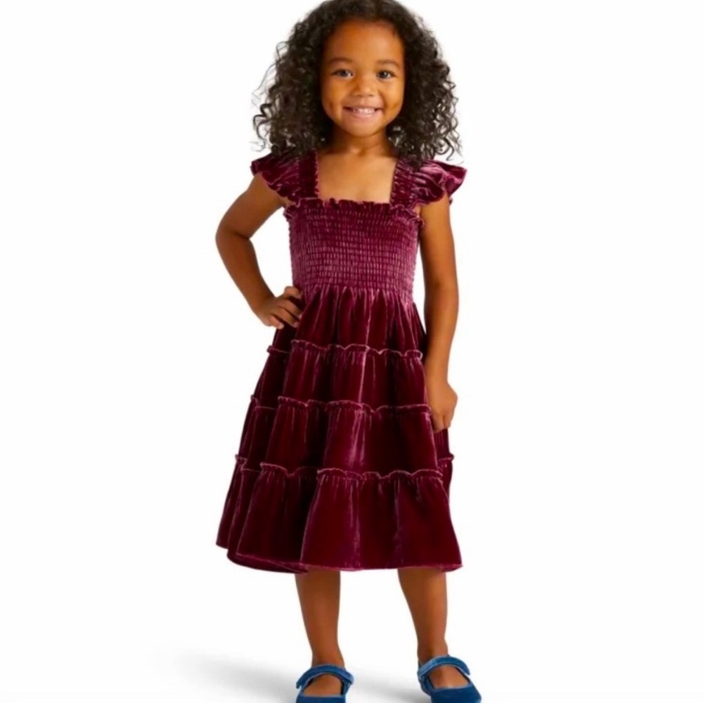 The Tiny Ellie Nap Dress in Burgundy Velvet, size 3/4T